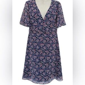 Madewell Orchard Flutter Sleeve Dress Woman Size 10 Prairie Blossom Blue & Pink